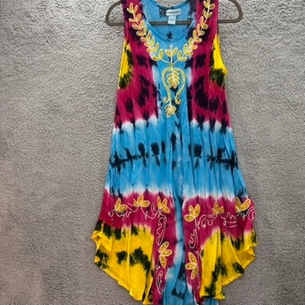 Cleopatra‎ Women's One Size Tie Die Cover-Up Embroidered Sequins Flowy Beach